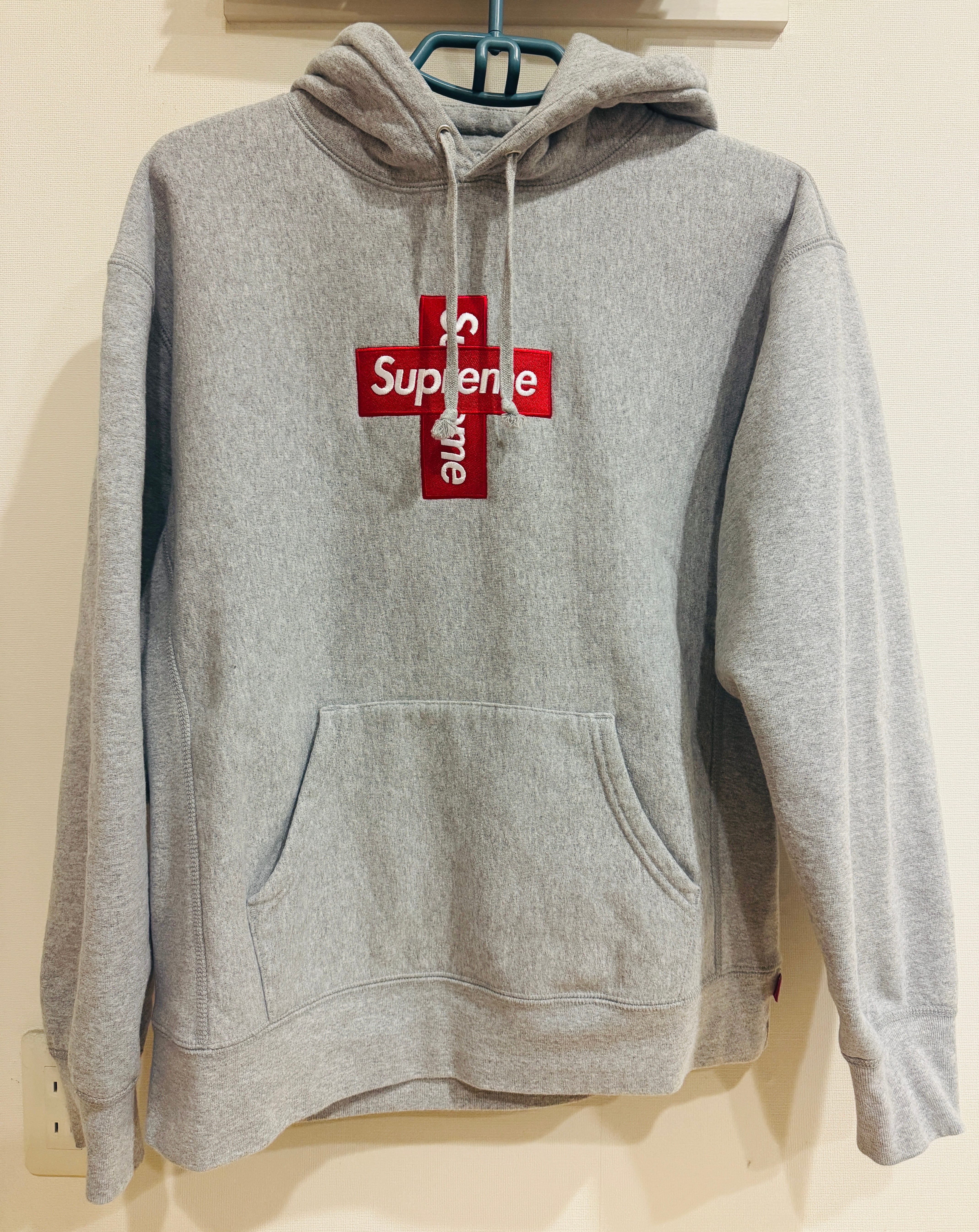 Supreme Cross Box Logo Hooded Sweatshirt "Grey"