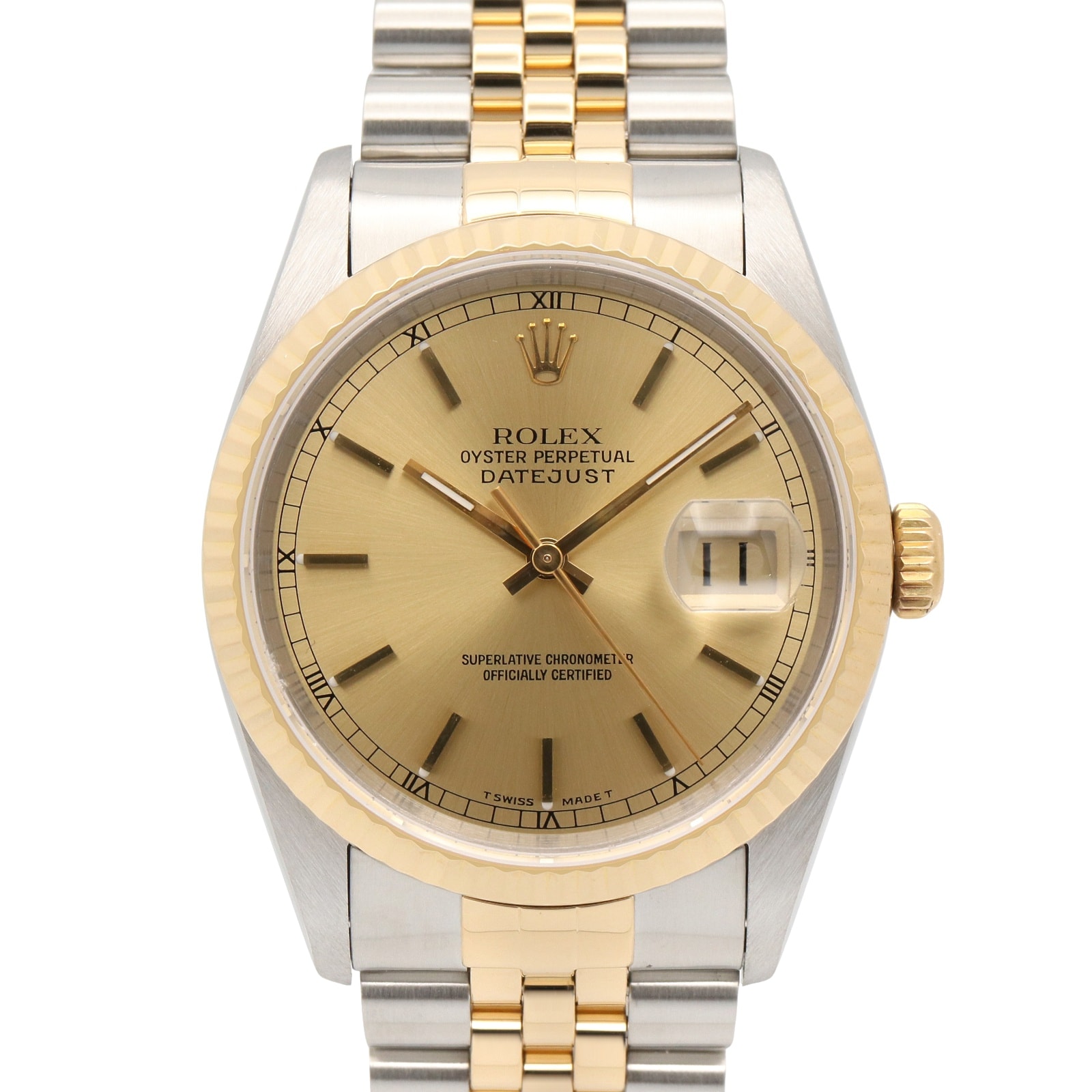 ロレックス ROLEX デイトジャスト T番 腕時計 時計 K18(イエローゴールド) ステンレススチール メンズ ゴールド系 シャンパン/バー 16233 【中古】