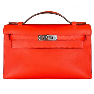 HERMES エルメス ハンドバッグ ポシェットケリー クラッチバッグ シルバー金具 Y刻印 レッド 赤 シルバー金具 レディース 美品 2020年【中古品】