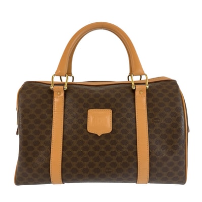 美品 CELINE セリーヌ ヴィンテージ マカダム ブラウン ゴールド金具 PVC レザー/ ハンドバッグ ボストンバッグ 602313 【中古】