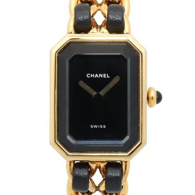 シャネル CHANEL プルミエール S 腕時計 時計 GP(ゴールドメッキ) レザー レディース ブラック系 H0001 【中古】