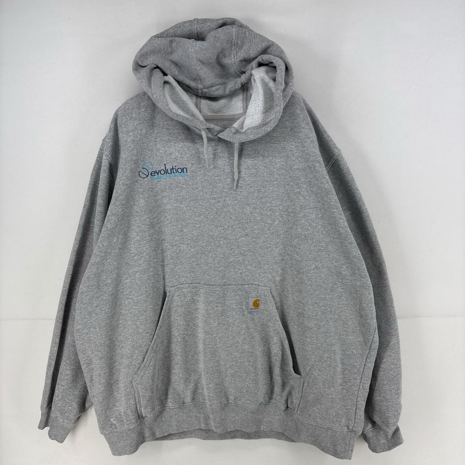 古着 カーハート Carhartt パーカー スウェット プルオーバー ロゴ 刺繍 大きいサイズ 2XL  グレー メンズ