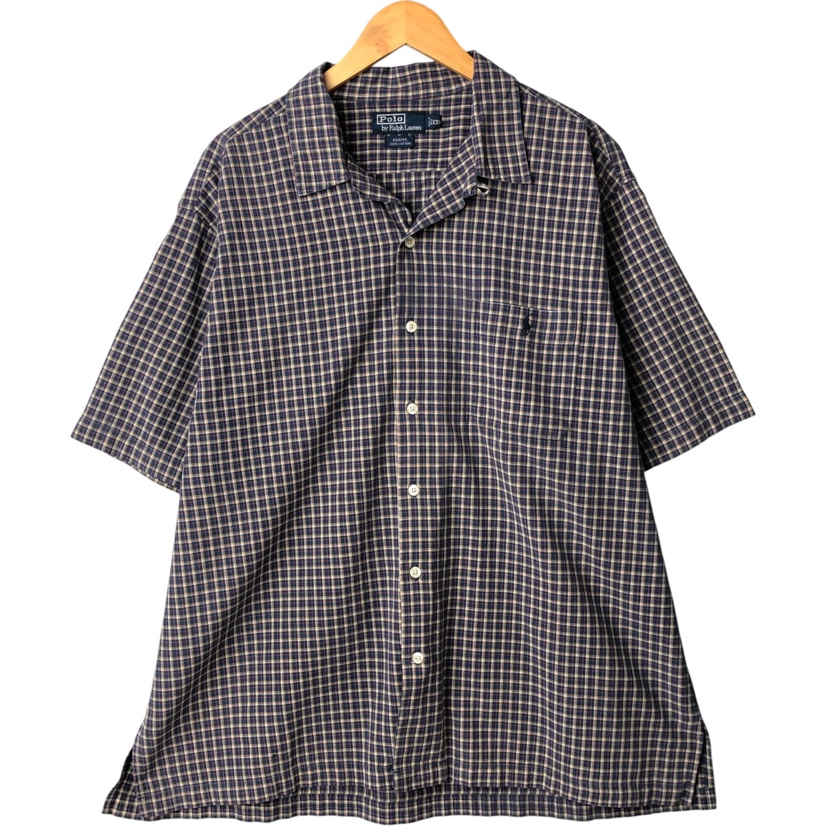 古着 ラルフローレン Ralph Lauren POLO by Ralph Lauren ADAMS チェック柄 半袖 オープンカラー コットンシャツ メンズXXL相当/eaa570806