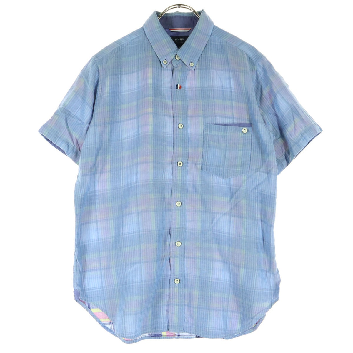 BEAMS HEART ビームスハート チェック柄 半袖 ボタンダウンシャツ M ブルー