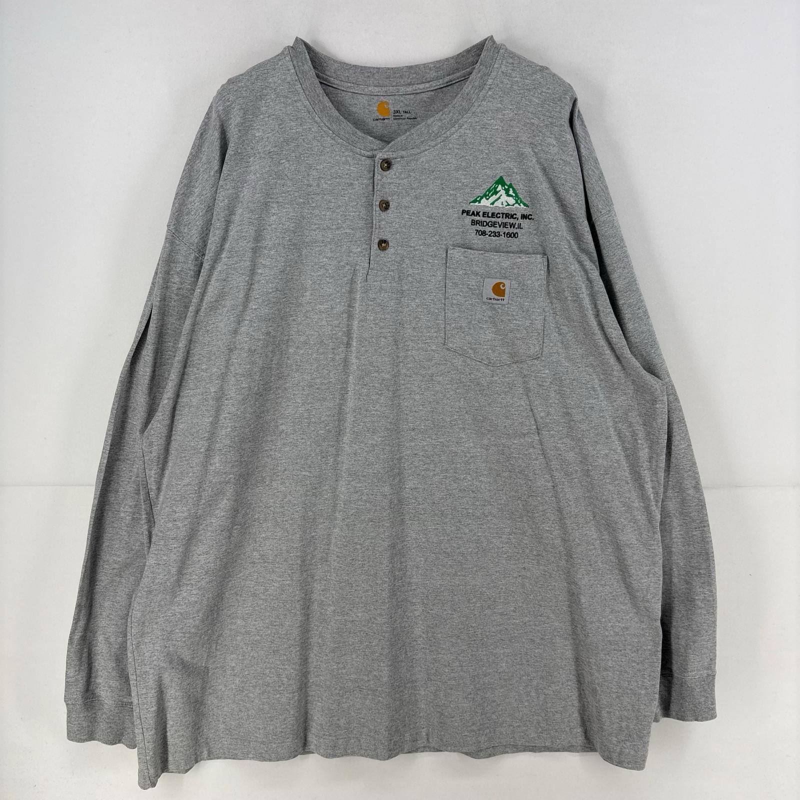 古着 カーハート Carhartt 長袖Tシャツ ワンポイント 刺繍 胸ポケット ヘンリーネック 大きいサイズ 3XL  グレー メンズ