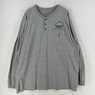 古着 カーハート Carhartt 長袖Tシャツ ワンポイント 刺繍 胸ポケット ヘンリーネック 大きいサイズ 3XL グレー メンズ