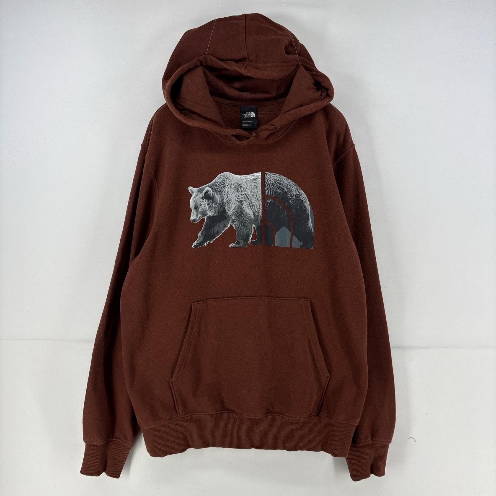 古着 ザ・ノースフェイス THE NORTH FACE パーカー プルオーバー プリント ベア 熊 スウェット L  ブラウン メンズ