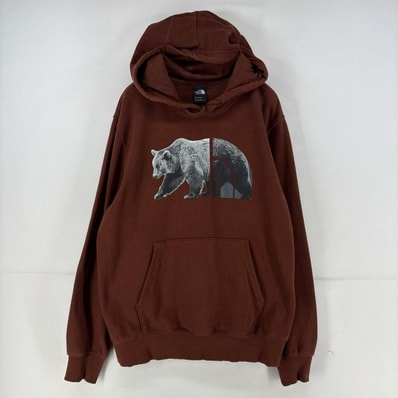 古着 ザ・ノースフェイス THE NORTH FACE パーカー プルオーバー プリント ベア 熊 スウェット L ブラウン メンズ