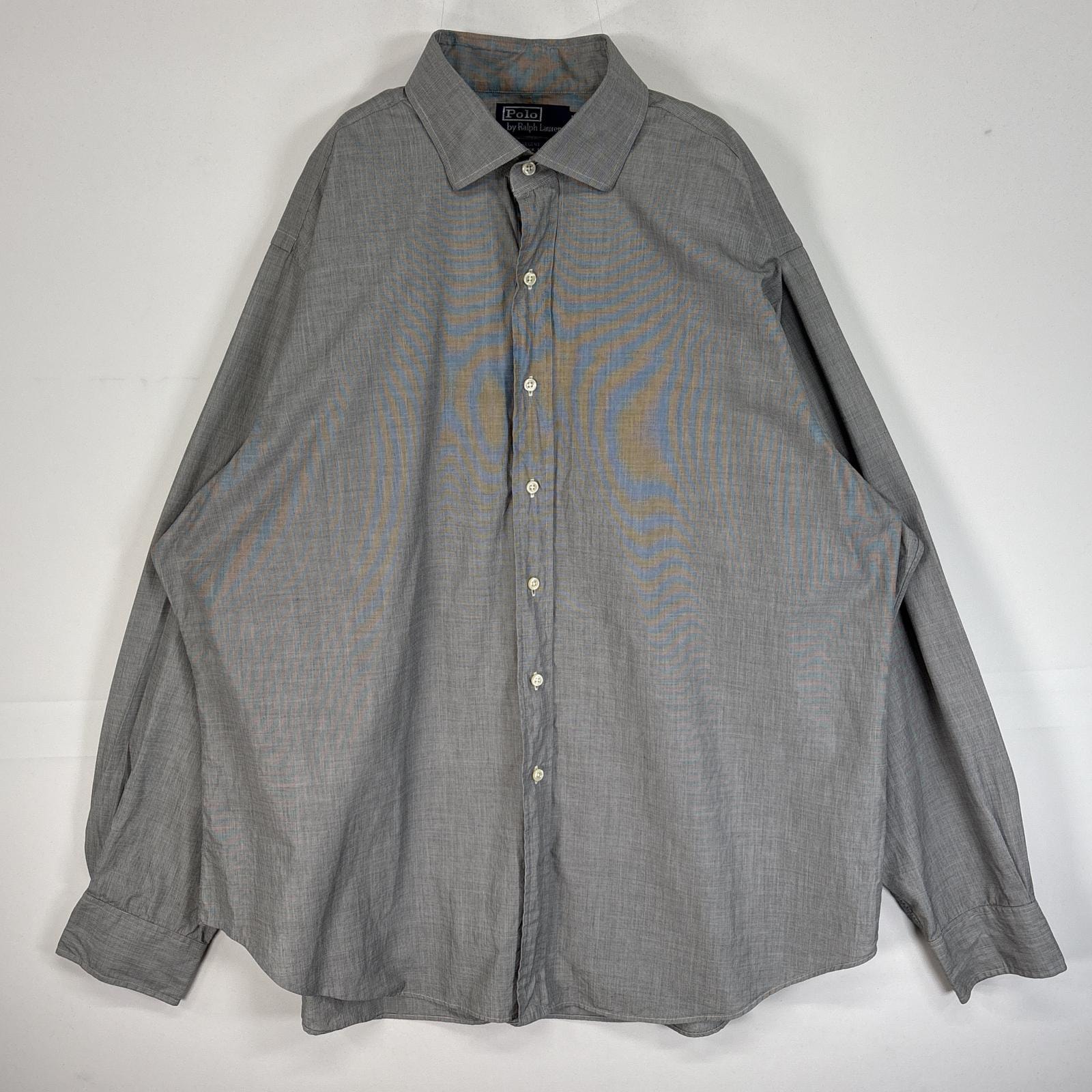 古着 90's/90年代 ポロバイラルフローレン Polo by Ralph Lauren 長袖シャツ ポニー無し 大きいサイズ 14041  グレー系 無地 メンズ