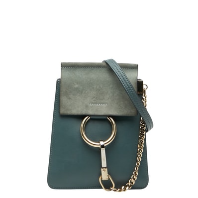 クロエ フェイ スモール 斜め掛け ショルダーバッグ ライトブルー スウェード レザー レディース Chloe 【中古】