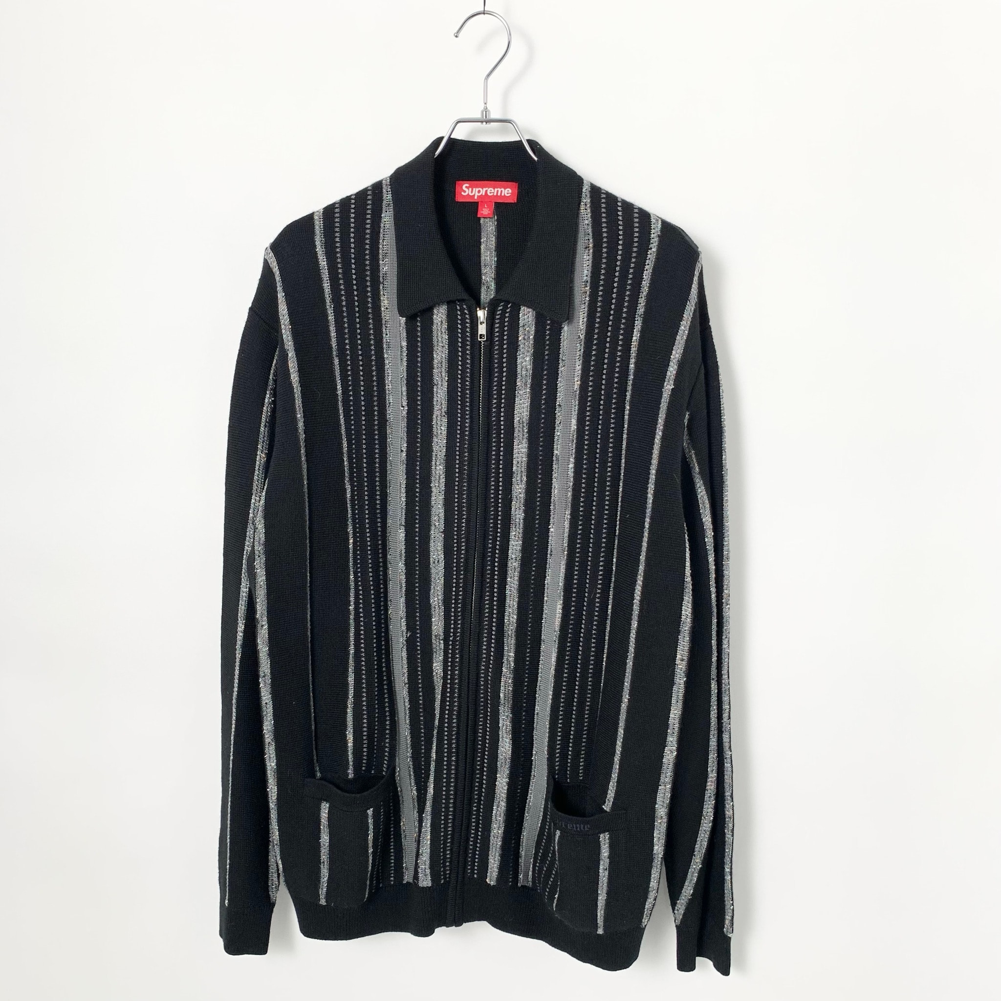 Supreme Speckle Stripe Zip Up Cardigan "Black"