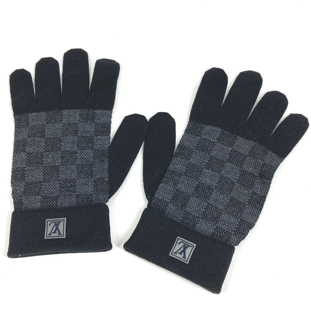 ルイヴィトン LOUIS VUITTON ゴン プティ ダミエ ゴンプティダミエ M70006 ダミエグラフィット グローブ 手袋 ウール ブラック 美品