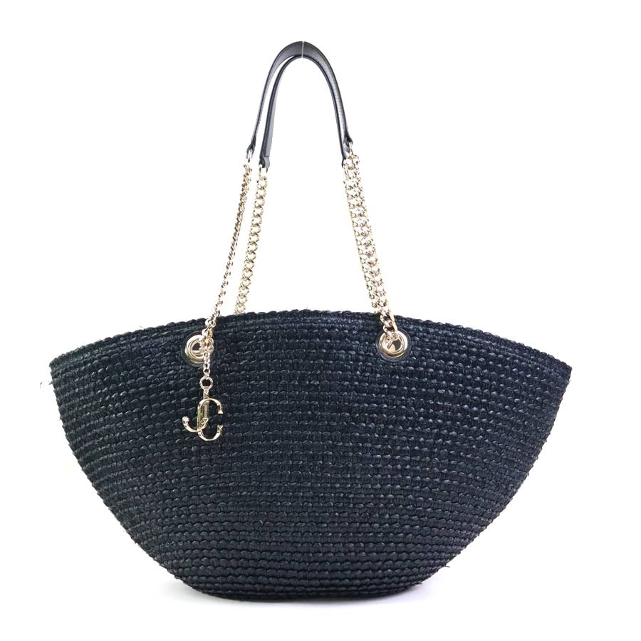 ジミーチュウ JIMMY CHOO ショルダーバッグ ラフィア/レザー ブラック レディース【中古】 h32517a