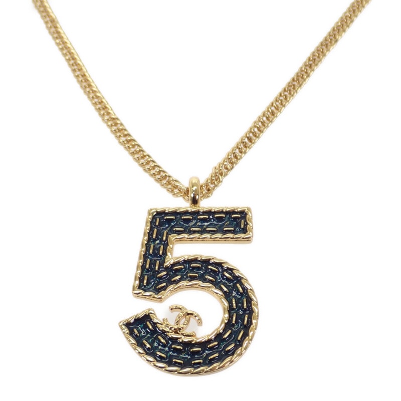 シャネル CHANEL No.5 ロング ネックレス メタル ゴールド ブルー レディース【中古】【Aランク】