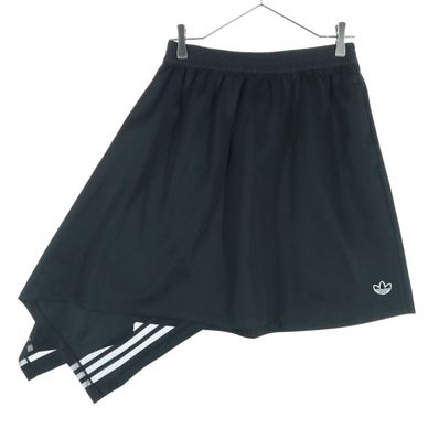 美品 adidas アディダス ワンポイントロゴ ミニ丈 アシンメトリー スカート L ブラック トレフォイル刺繍