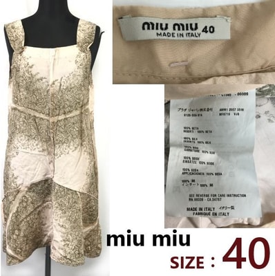 miumiu/ミュウミュウ★ノースリーブ/膝丈ワンピース【40/L/beige/ボタニカル柄】プラダジャパン正規代理店タグ/dress/Tops/Shirts◆sBH950