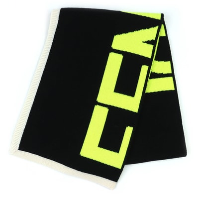 未使用品 フェンディ ロゴ マフラー ブラック ネオンイエロー FXS124