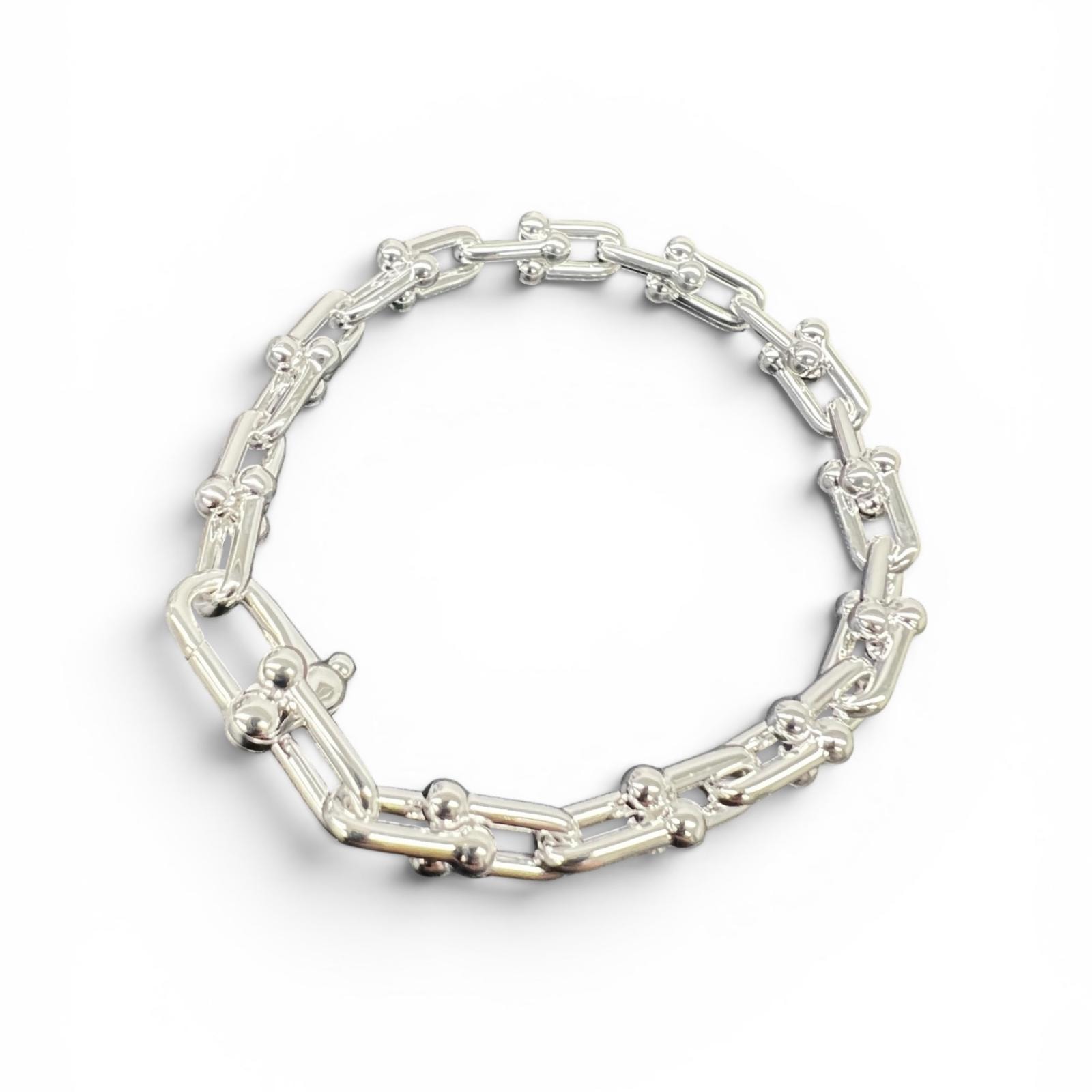 TIFFANY 極美品 ティファニー ハードウェア スモールリンク ブレスレット シルバー SV925 ブレスレット 17cm(24コマ) 16.7g バングル レディース Aランク 中古 鑑定済 ティファニーアクセ