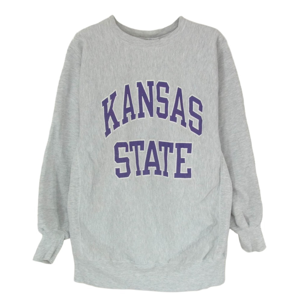 Champion チャンピオン スウェット 90s 刺繍タグ KANSAS STATE Reverse weave カレッジプリント クルーネック リバースウィーブ スウェット グレー系 XL【中古】