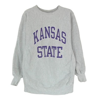 Champion チャンピオン スウェット 90s 刺繍タグ KANSAS STATE Reverse weave カレッジプリント クルーネック リバースウィーブ スウェット グレー系 XL【中古】