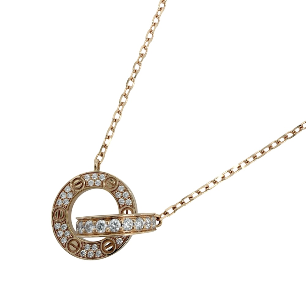 CARTIER カルティエ ネックレス ラブサークル LOVE ジュエリー アクセサリー アジャスター付き Au750 18金PG ビス K18ピンクゴールド ダイヤモンド レディース 約5.8g【中古品】