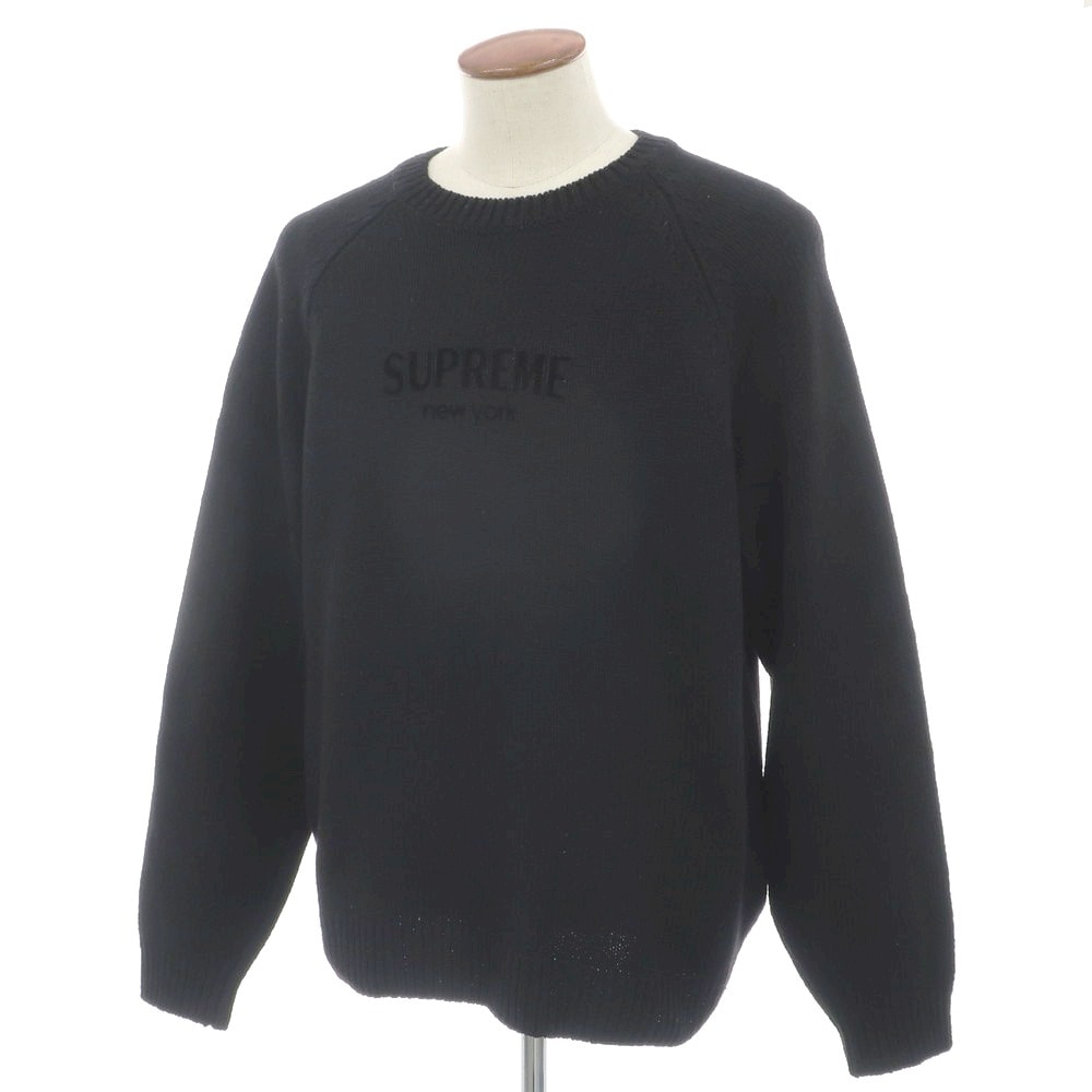 【中古】シュプリーム Supreme 2024年秋冬 Flocked Logo Sweater ウールアクリル クルーネック プルオーバーニット ブラック【サイズL】【メンズ】