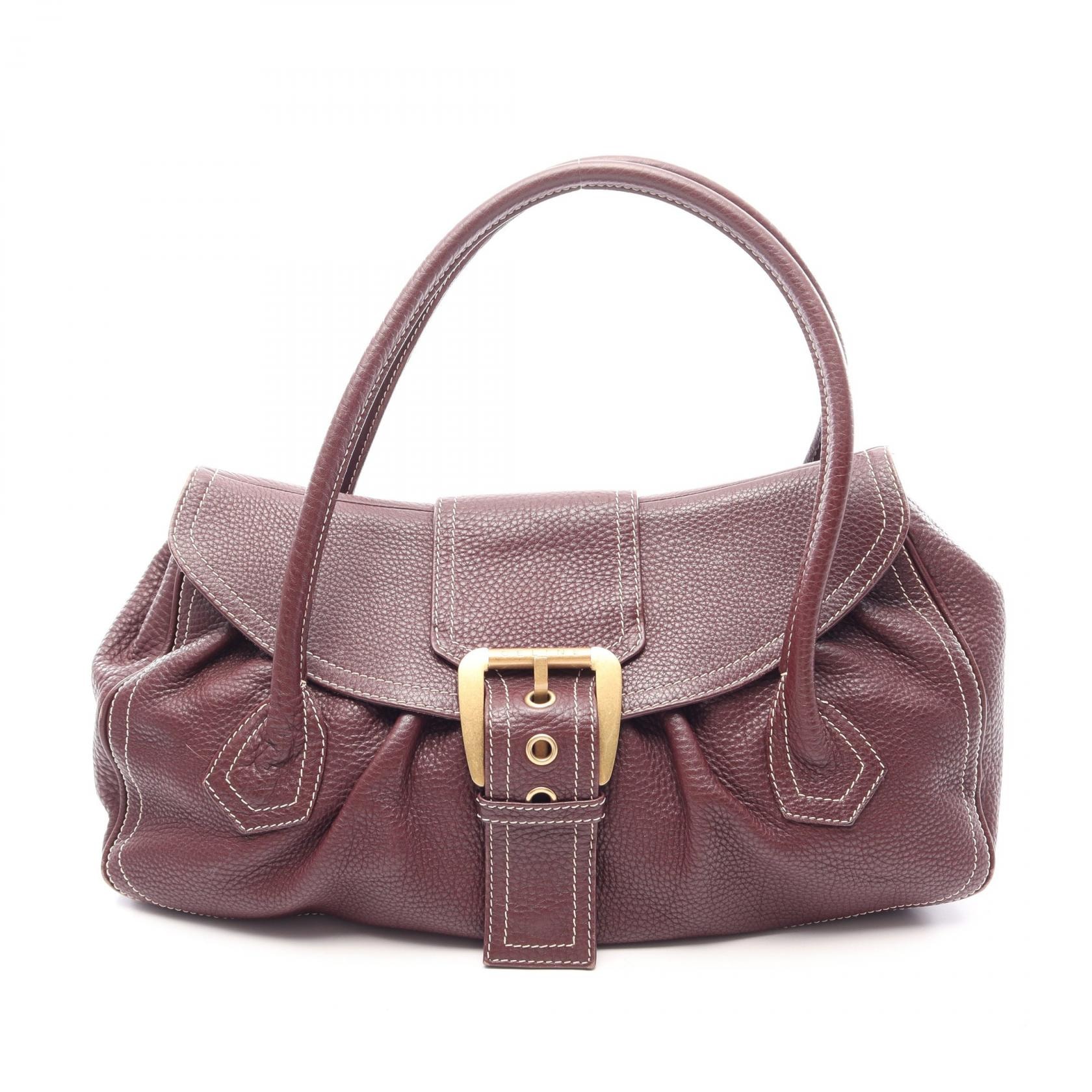 セリーヌ CELINE ラージシューケット ハンドバッグ バッグ レザー レディース ボルドー系 【中古】