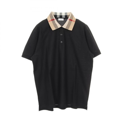 バーバリー BURBERRY 襟チェック ポロシャツ 衣料品 トップス コットン メンズ ブラック系 / ブラウン系 8071620XL 【新品】
