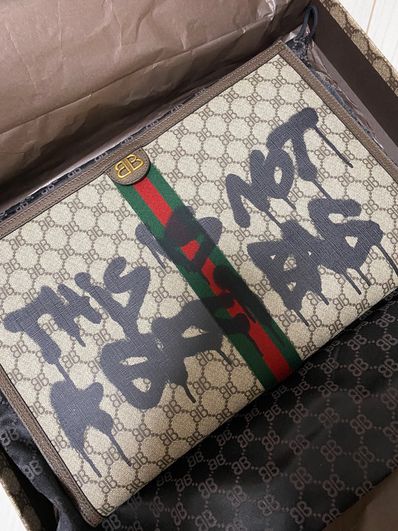 GUCCI x BALENCIAGA The Hacker Graffiti Laptop Pouch Corning Canvas "Beige"