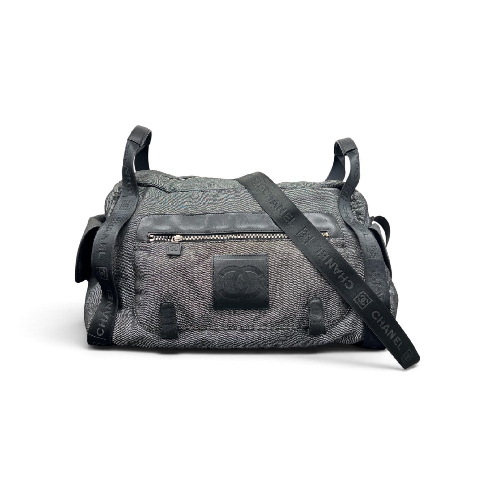 CHANEL 希少 美品 シャネル スポーツライン 2way ボストンバッグ 10番台シリアル ラメ ナイロン シルバーグレー ブラック ココマーク ハンドバッグ ショルダーバッグ ヴィンテージ ABランク 鑑定済 中古 シャネルバッグ