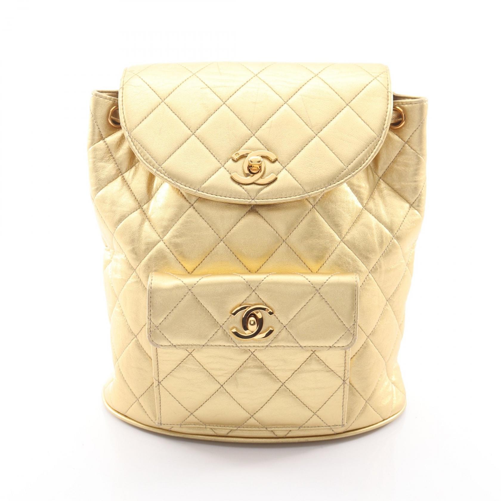 シャネル CHANEL マトラッセ リュックサック バックパック バッグ レザー レディース ゴールド系 【中古】