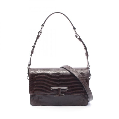 トッズ TOD'S Tタイムレス ミニ リザード型押し 2WAY ショルダーバッグ バッグ レザー レディース ブラウン系 【中古】