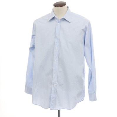 【中古】エルメス HERMES コットン チェック レギュラー カジュアルシャツ ライトブルーxホワイト【サイズ43】【メンズ】