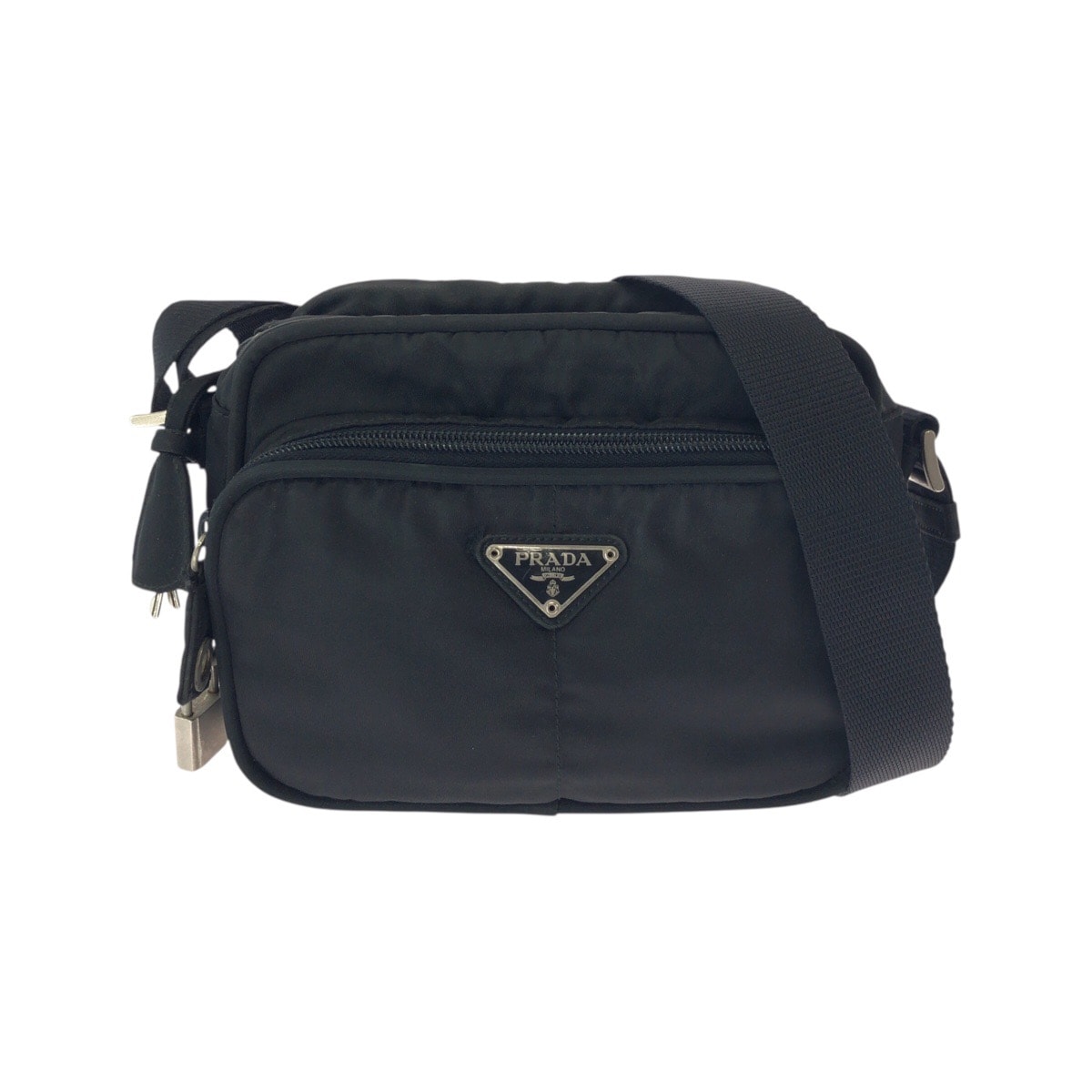PRADA プラダ テスート 三角ロゴプレート ブラック 黒 シルバー金具 ナイロン ショルダーバッグ ポシェット 603335 【中古】