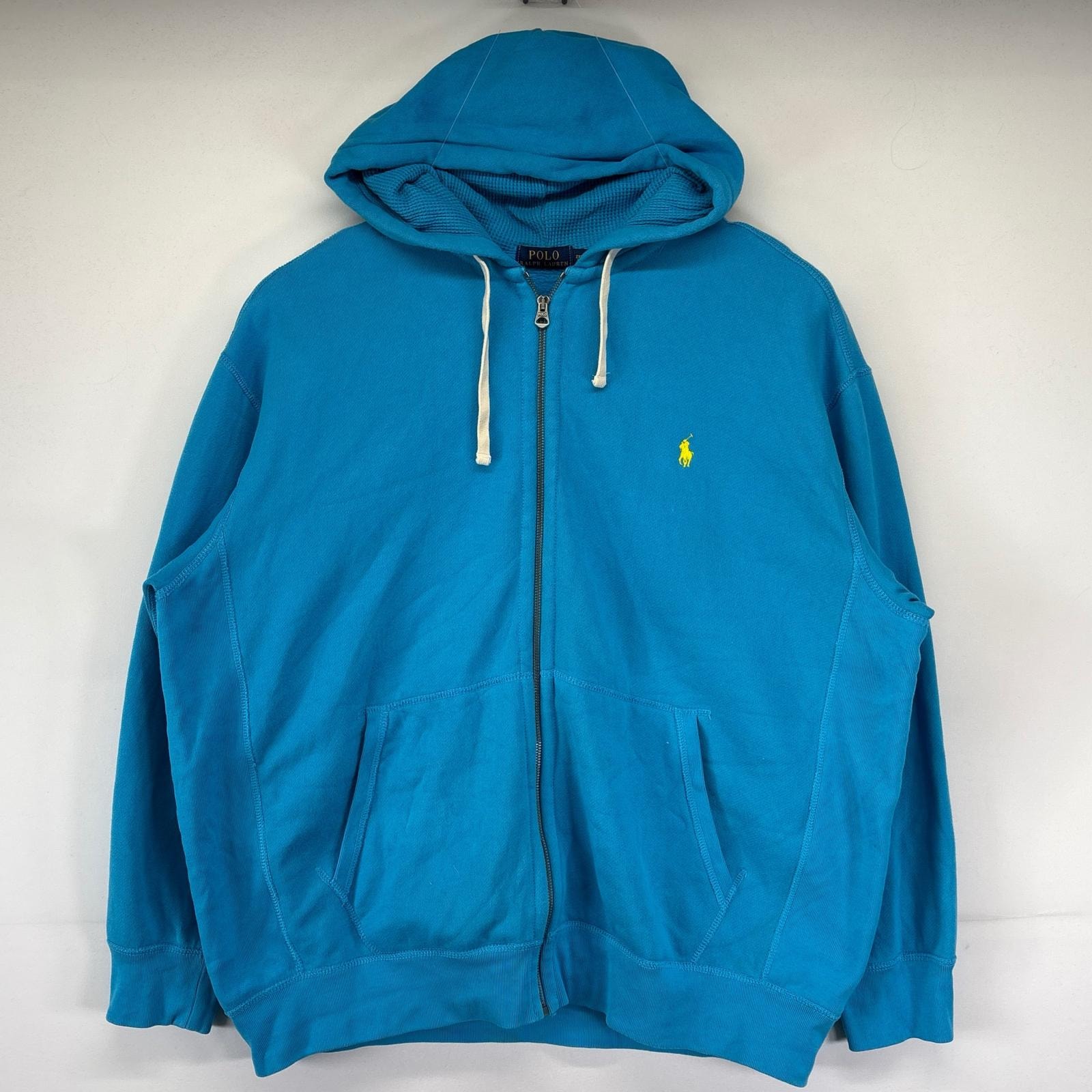 古着 ポロ・ラルフローレン POLO RALPH LAUREN パーカー 大きいサイズ フルジップ トレーナー ワンポイントロゴ 2XB  水色 メンズ