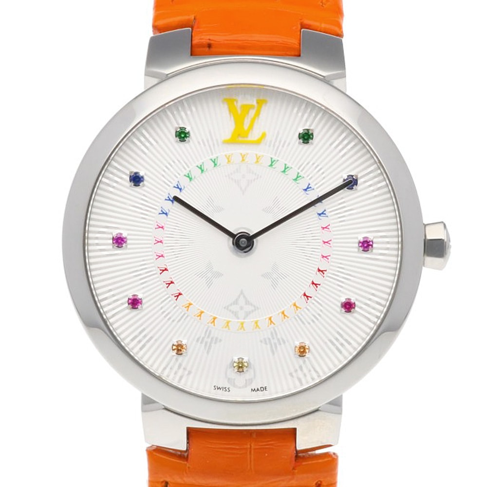 ルイヴィトン タンブール スリム MM レインボー 腕時計 時計 ステンレススチール QA159 クオーツ レディース 1年保証 LOUIS VUITTON 中古
