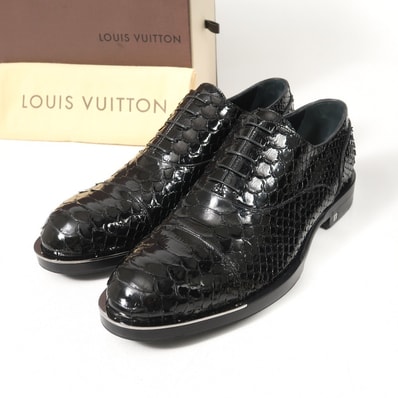 ■美品■LOUIS VUITTON ルイ・ヴィトン ドレスシューズ サイズ6M エナメル パイソンレザー LVロゴ オックスフォードシューズ 靴 ブランド古着【中古】20251125/RA6393