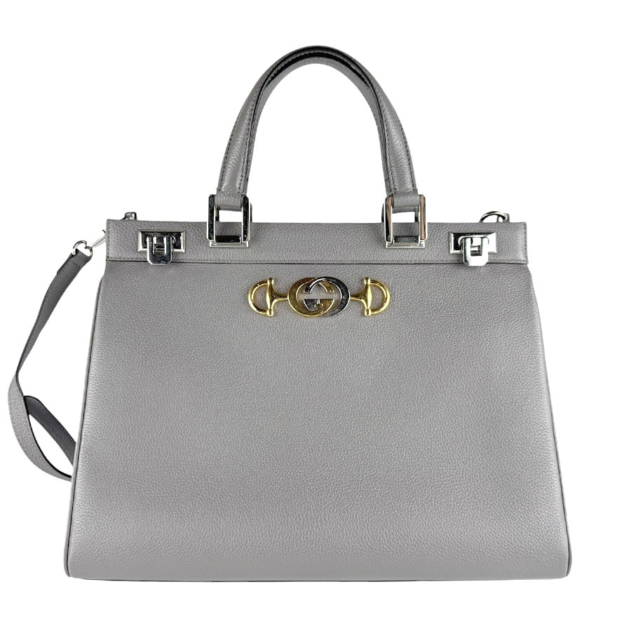 グッチ GUCCI ハンドバッグ ショルダーバッグ ズゥミ レザー グレー シルバー/ゴールド レディース 564714【中古】 z9817