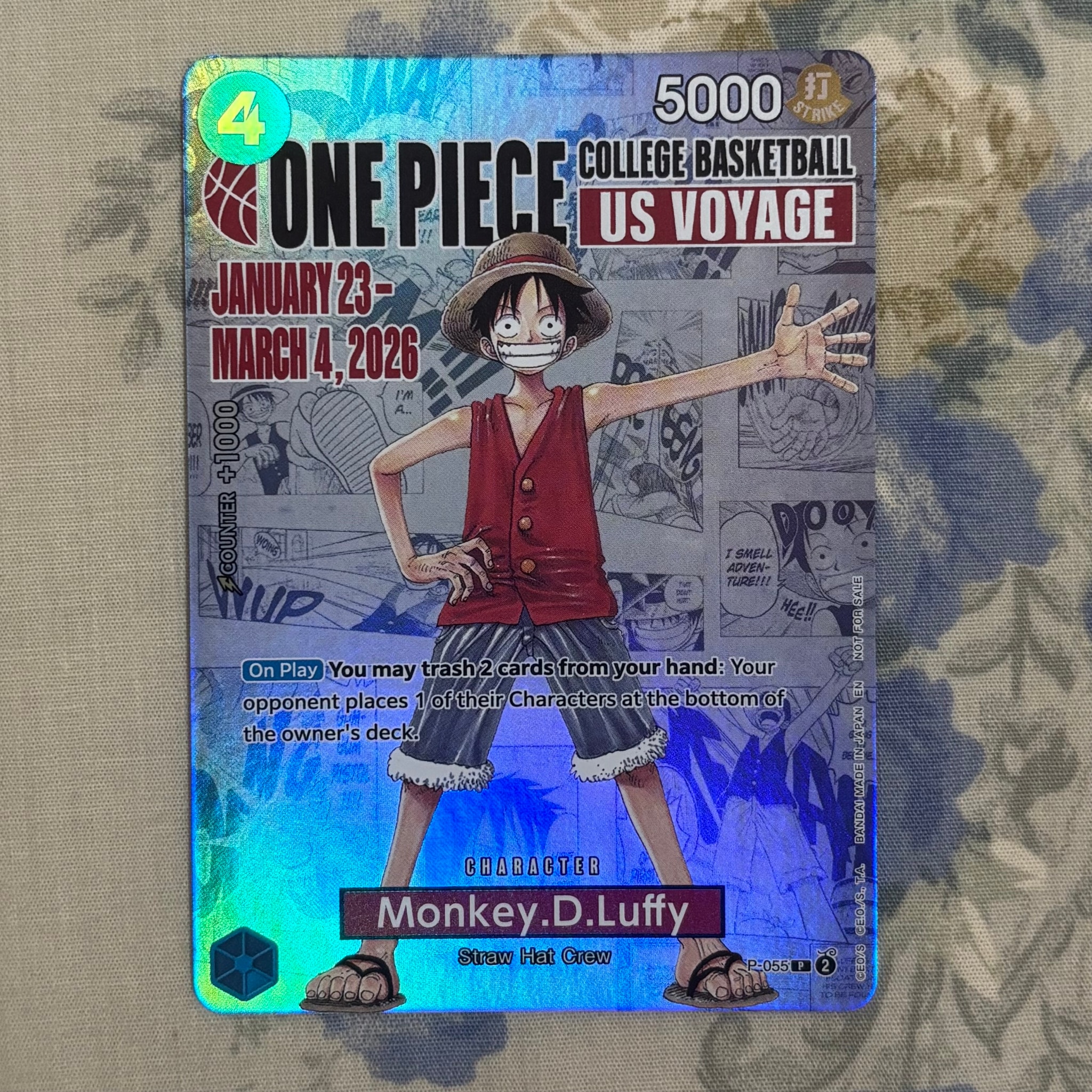 モンキー・D・ルフィ:P (開封済) [P-055]【英語版】(プロモーションカード「ワンピース カレッジ バスケットボール:USボヤージュ」)