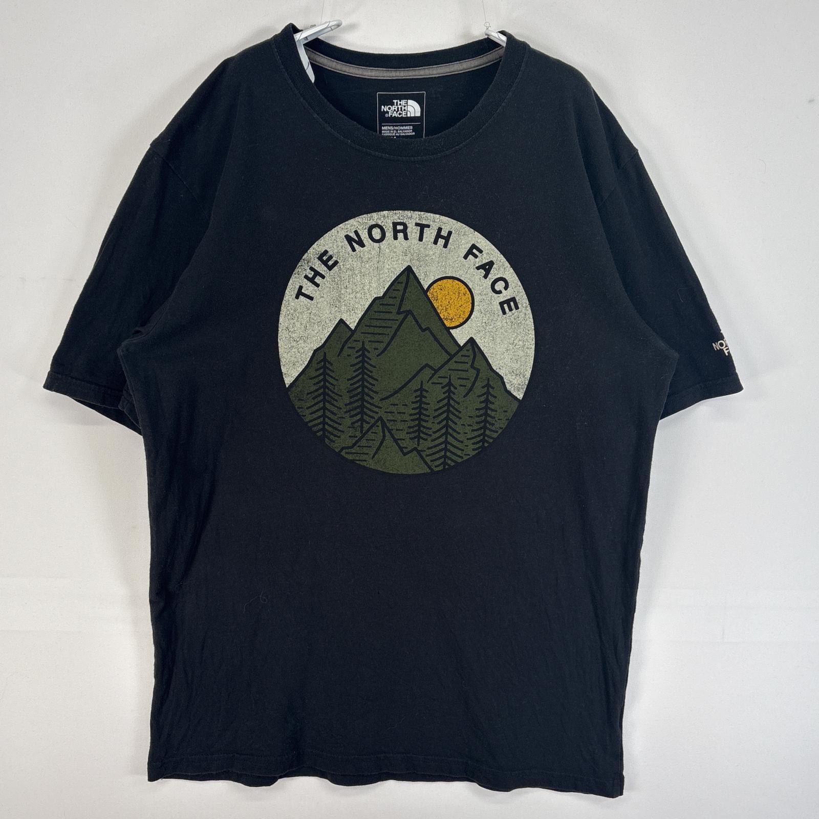 古着 ザ・ノースフェイス THE NORTH FACE 半袖Tシャツ 大判 プリント クルーネック アウトドア M  ブラック メンズ