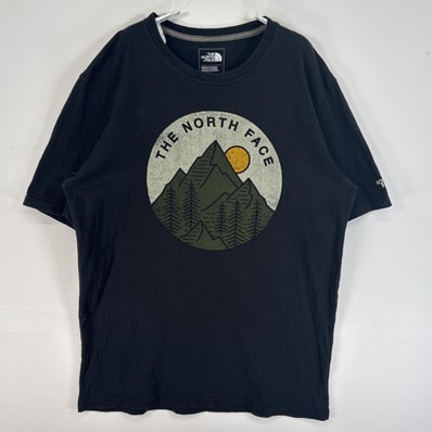 古着 ザ・ノースフェイス THE NORTH FACE 半袖Tシャツ 大判 プリント クルーネック アウトドア M ブラック メンズ