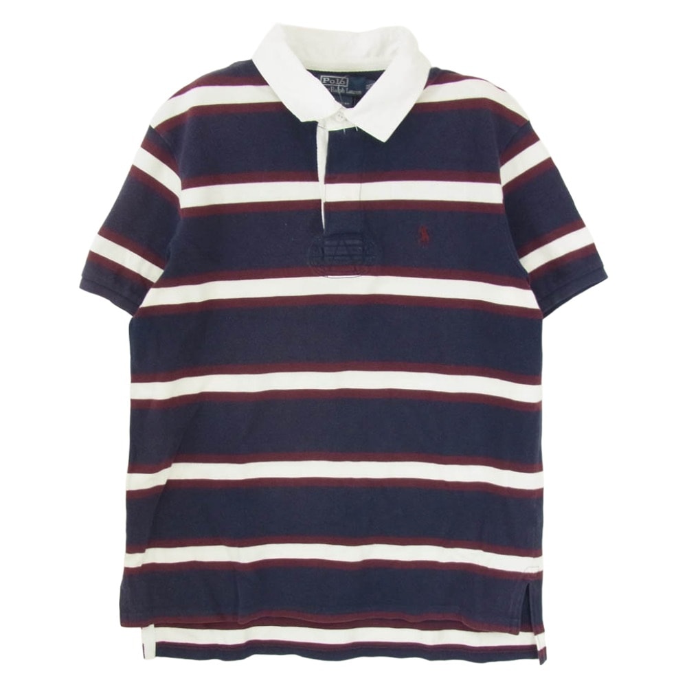 POLO RALPH LAUREN ポロ・ラルフローレン MNBLKNIM1J00100 90s VINTAGE ヴィンテージ ラガーシャツ ボーダー柄 半袖 ポロシャツ ネイビー系 XL【中古】