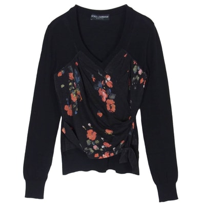 DOLCE&GABBANA ドルチェアンドガッバーナ Vネック フラワー ニット ブラック系 40【中古】