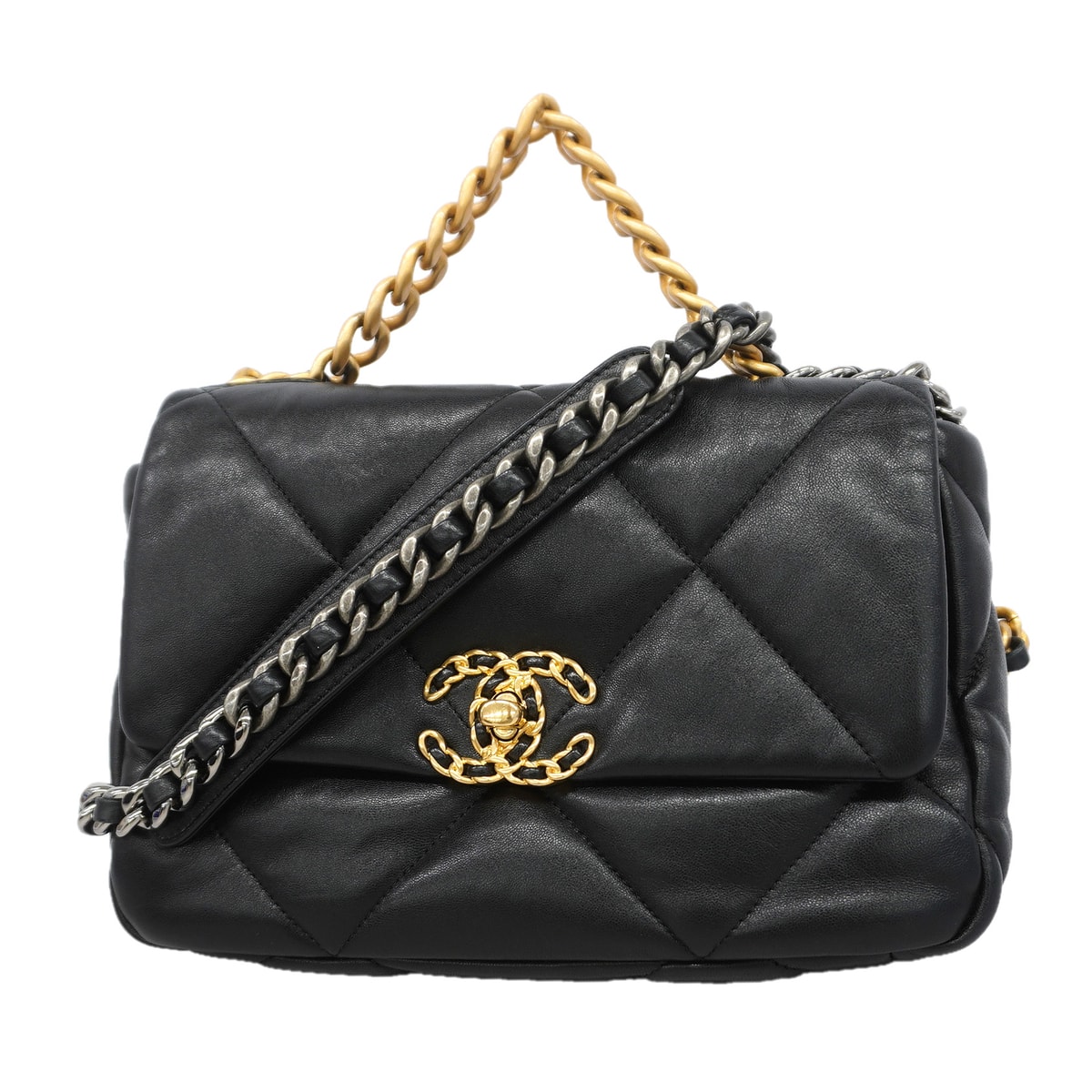 ★SALE【6ka0299】シャネル ハンドバッグ チェーンショルダー シャネル19 ラムスキン ブラック ゴールド/シルバー金具 2wayバッグ【中古】レディース