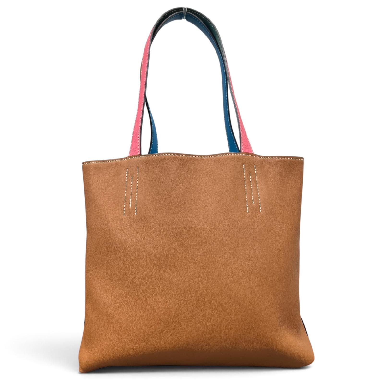 HERMES 希少 美品 エルメス ドゥブルセンス28 4カラー トートバッグ レザー X刻印 2016年製造 ブルー ブラウン ピンク グリーン リバーシブル ハンドバッグ ABランク 中古 鑑定済 エルメスバッグ