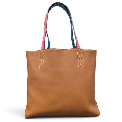 HERMES 希少 美品 エルメス ドゥブルセンス28 4カラー トートバッグ レザー X刻印 2016年製造 ブルー ブラウン ピンク グリーン リバーシブル ハンドバッグ ABランク 中古 鑑定済 エルメスバッグ
