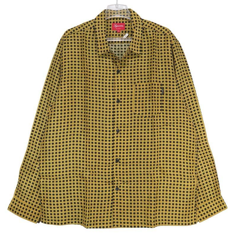 新品 SUPREME シュプリーム 16AW CANE SILK SHIRT オープンカラー シルク シャツ イエロー ブラック ロングスリーブ 長袖 サイズXL
