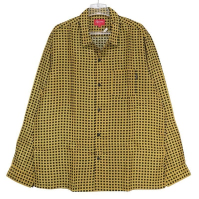 新品 SUPREME シュプリーム 16AW CANE SILK SHIRT オープンカラー シルク シャツ イエロー ブラック ロングスリーブ 長袖 サイズXL