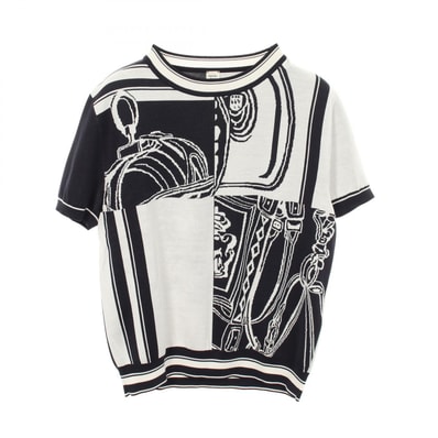 エルメス HERMES EN DESORDRE FINESSE ニット 衣料品 トップス シルク シルク ホワイト レディース ホワイト系 / ネイビー系 【中古】