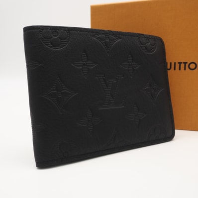 美品 LOUIS VUITTON ルイ・ヴィトン モノグラム シャドウ ポルトフォイユ ミルティプル M62901 二つ折り財布 ブラック カーフレザー メンズ